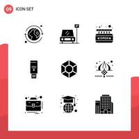 Set of 9 Commercial Solid Glyphs pack for crypto expanse open signal wifi Editable Vector Design Elements