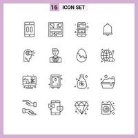 Modern Set of 16 Outlines Pictograph of process sound buy notification alert Editable Vector Design Elements