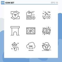 Group of 9 Modern Outlines Set for game store atom shop institute building Editable Vector Design Elements