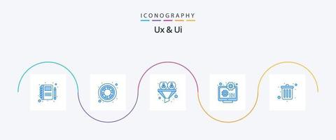 Ux And Ui Blue 5 Icon Pack Including dustbin. development. funnel. code. laptop vector