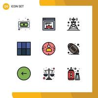 Group of 9 Modern Filledline Flat Colors Set for american profile network man grid Editable Vector Design Elements