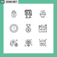 Set of 9 Vector Outlines on Grid for home appliances clock celebrate light festival Editable Vector Design Elements