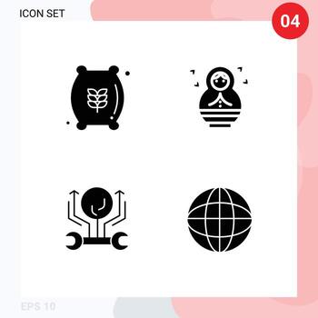4 Universal Solid Glyphs Set for Web and Mobile Applications flour growth food children hacking Editable Vector Design Elements