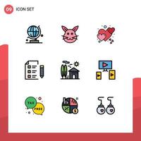 Set of 9 Modern UI Icons Symbols Signs for house test love science research Editable Vector Design Elements