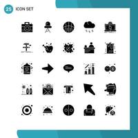 Solid Glyph Pack of 25 Universal Symbols of processing weather athletics storm cloud Editable Vector Design Elements