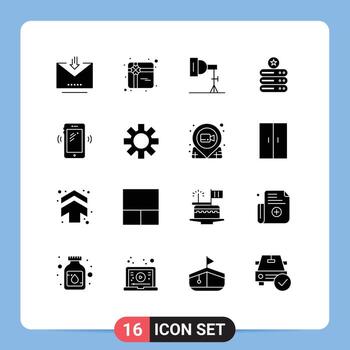 16 concepto de glifo sólido para sitios web móviles y aplicaciones almacenamiento de datos de almacenamiento de fotos de teléfonos móviles elementos de diseño de vectores editables