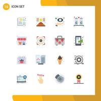 conjunto de 16 iconos de interfaz de usuario modernos signos de símbolos para tienda tienda ojo canela café visión paquete editable de elementos creativos de diseño de vectores