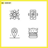 Pack of 4 Modern Filledline Flat Colors Signs and Symbols for Web Print Media such as web location connections communications outsource Editable Vector Design Elements
