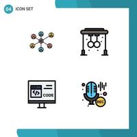 Pack of 4 creative Filledline Flat Colors of wlan code group gym develop Editable Vector Design Elements