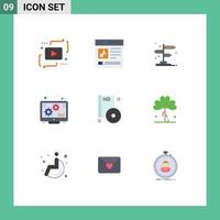 Universal Icon Symbols Group of 9 Modern Flat Colors of bluray promotion music marketing location Editable Vector Design Elements