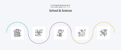 paquete de iconos de la línea 5 de la escuela y la ciencia que incluye investigación. peligroso. ciencia. atracción vector