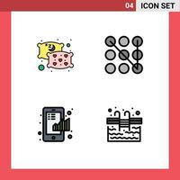 User Interface Pack of 4 Basic Filledline Flat Colors of pillow graph lock business pool Editable Vector Design Elements