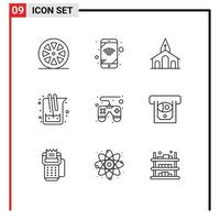 Modern Set of 9 Outlines Pictograph of control pad study celebration science chemistry Editable Vector Design Elements