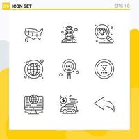 Universal Icon Symbols Group of 9 Modern Outlines of development coding diamond world wide globe Editable Vector Design Elements