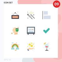 Universal Icon Symbols Group of 9 Modern Flat Colors of cardiology face night happy human Editable Vector Design Elements