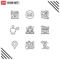 Outline Pack of 9 Universal Symbols of collaboration sign graph analysis human block Editable Vector Design Elements