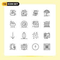 Modern Set of 16 Outlines and symbols such as moon protection pot money financial Editable Vector Design Elements