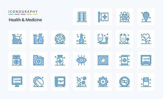 paquete de 25 iconos azules de medicina para la salud vector