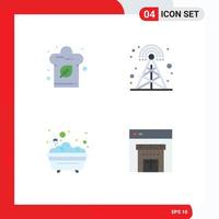 Modern Set of 4 Flat Icons and symbols such as cook bathtub kitchen radio bathroom Editable Vector Design Elements