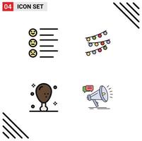 Mobile Interface Filledline Flat Color Set of 4 Pictograms of format dinner emojis celebrations holiday Editable Vector Design Elements