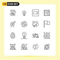 Universal Icon Symbols Group of 16 Modern Outlines of goal target inspirating picture frame Editable Vector Design Elements