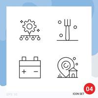 Set of 4 Modern UI Icons Symbols Signs for authority responsibility vehicles work management kitchen location Editable Vector Design Elements