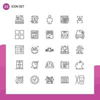 Mobile Interface Line Set of 25 Pictograms of database prototype body math calculation Editable Vector Design Elements