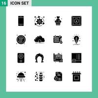 Pack of 16 creative Solid Glyphs of product box gear sweets muffins Editable Vector Design Elements