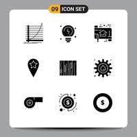 Group of 9 Solid Glyphs Signs and Symbols for furniture star plan location ruler Editable Vector Design Elements