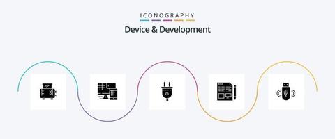 paquete de iconos de glifo 5 de dispositivo y desarrollo que incluye datos. USB . enchufar. educación. texto vector