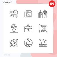 Outline Pack of 9 Universal Symbols of hotel sign tourist currency bag check in Editable Vector Design Elements