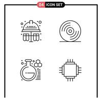 4 Universal Line Signs Symbols of test lab hard hat music chip Editable Vector Design Elements