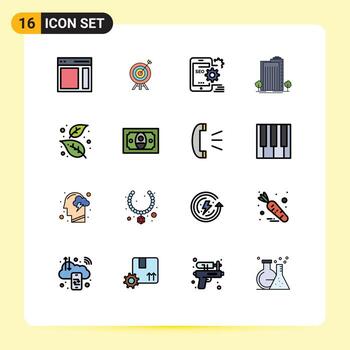 Modern Set of 16 Flat Color Filled Lines and symbols such as city green board building setting Editable Creative Vector Design Elements