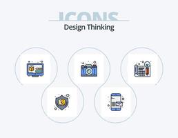 línea de pensamiento de diseño paquete de iconos llenos de 5 diseño de iconos. proceso. diseño. plan. cerebro. innovación vector