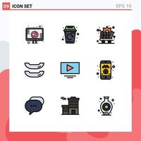 Universal Icon Symbols Group of 9 Modern Filledline Flat Colors of online cab booking play art video boat Editable Vector Design Elements