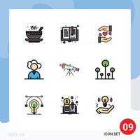 paquete de iconos de vector de stock de 9 signos y símbolos de línea para elementos de diseño de vector editables de corazón de nube de biblioteca de externalización de telescopio