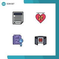 Pack of 4 creative Filledline Flat Colors of contract file page love search Editable Vector Design Elements