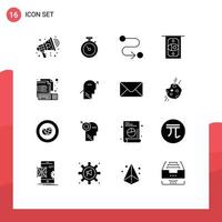 Mobile Interface Solid Glyph Set of 16 Pictograms of keyboard computer destination coding cash Editable Vector Design Elements