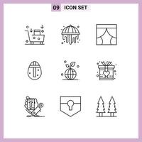 User Interface Pack of 9 Basic Outlines of earth holiday curtain egg window Editable Vector Design Elements