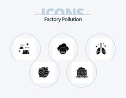 Factory Pollution Glyph Icon Pack 5 Icon Design. cancer. co pollution. factory. carbone dioxide. environment vector