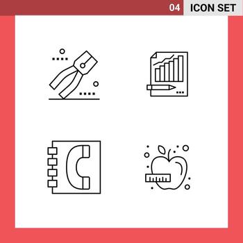 Pictogram Set of 4 Simple Filledline Flat Colors of construction graph tool analytics book Editable Vector Design Elements