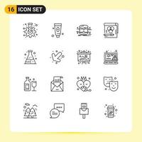 Universal Icon Symbols Group of 16 Modern Outlines of paper rgb database card monitoring Editable Vector Design Elements