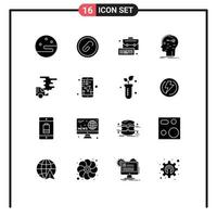 User Interface Pack of 16 Basic Solid Glyphs of automobile key business hacking brain Editable Vector Design Elements