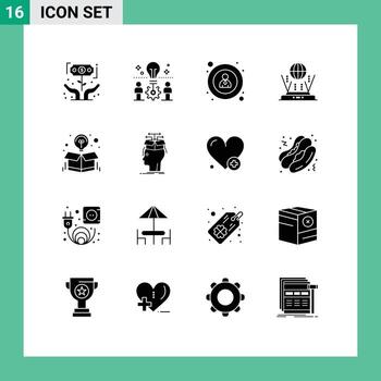 Pictogram Set of 16 Simple Solid Glyphs of box router solution globe user Editable Vector Design Elements