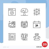 Mobile Interface Outline Set of 9 Pictograms of discount monitor modeling hardware computer Editable Vector Design Elements