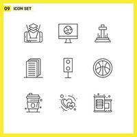 Pack of 9 Modern Outlines Signs and Symbols for Web Print Media such as products devices celebration file business Editable Vector Design Elements