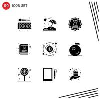 Set of 9 Vector Solid Glyphs on Grid for tool repair castle manual strategy Editable Vector Design Elements