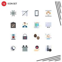 Mobile Interface Flat Color Set of 16 Pictograms of task statistics smart phone presentation chart Editable Pack of Creative Vector Design Elements