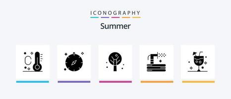 Summer Glyph 5 Icon Pack Including cocktail. beach. summer. water. hose. Creative Icons Design vector