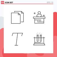 paquete de 4 signos y símbolos de colores planos de línea de relleno modernos para medios de impresión web, como copiar archivos de fuentes, elementos de diseño de vectores editables de laboratorio escolar